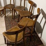 Set of 5 old wooden bistro chairs vintage "banana" folders