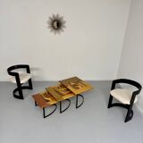 Table basse gigogne marqueterie géométrique design italien vintage