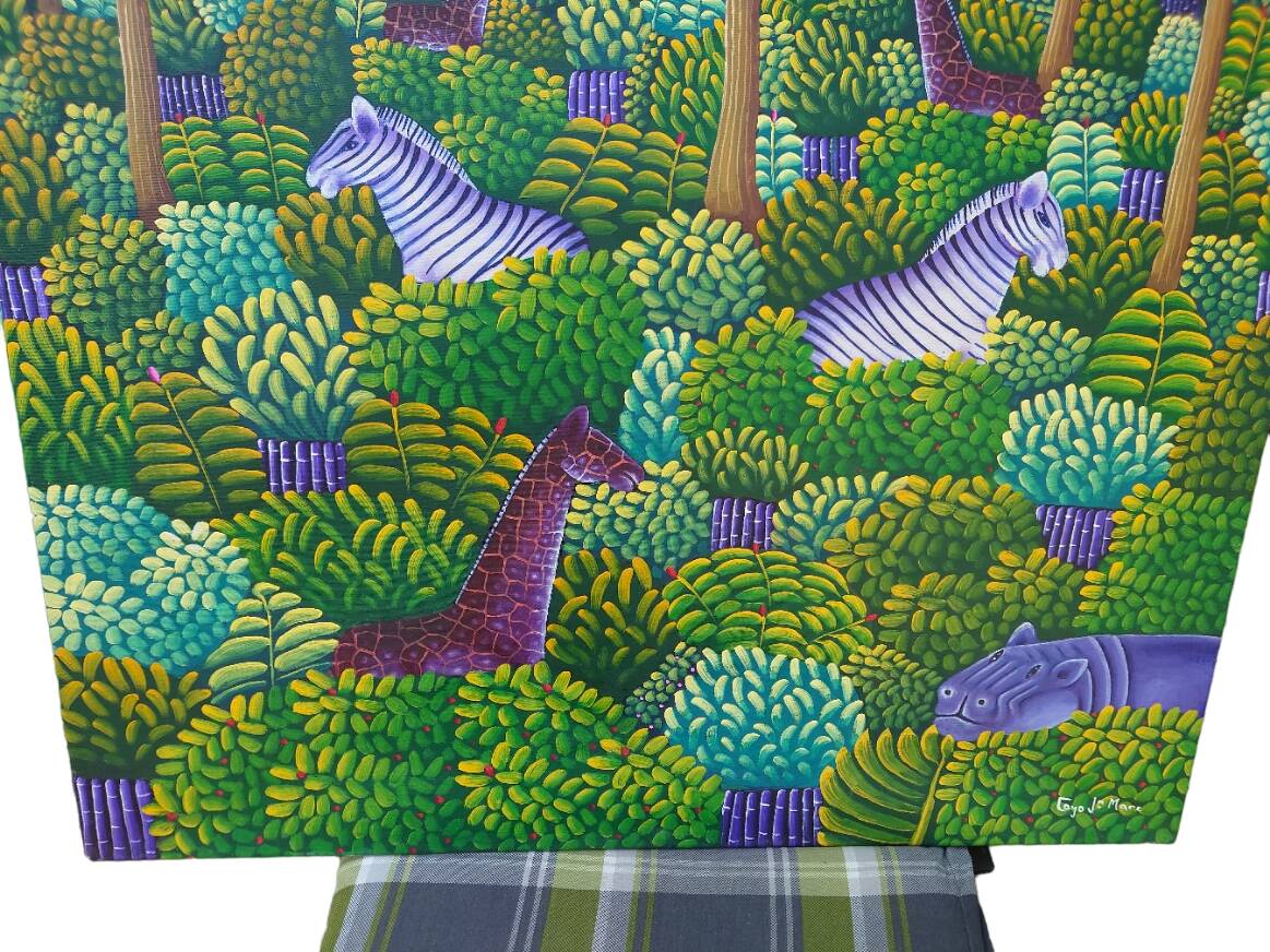 Huile sur toile la jungle signée Cayo Jean Marc  titre la jungle 1990 /2010
