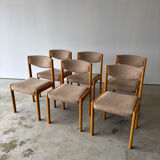 Série de 6 chaises de la marque Self en hêtre et assise en laine