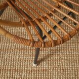 Vintage bamboo wicker rattan armchair Scandinavian decoration child retro chair black metal base