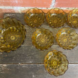 Salad bowl + 6 vintage amber orange moulded glass bowls from the 1970s.