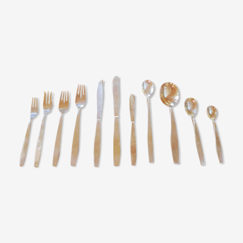 Midcentury modern gold tone flatware, 1970s