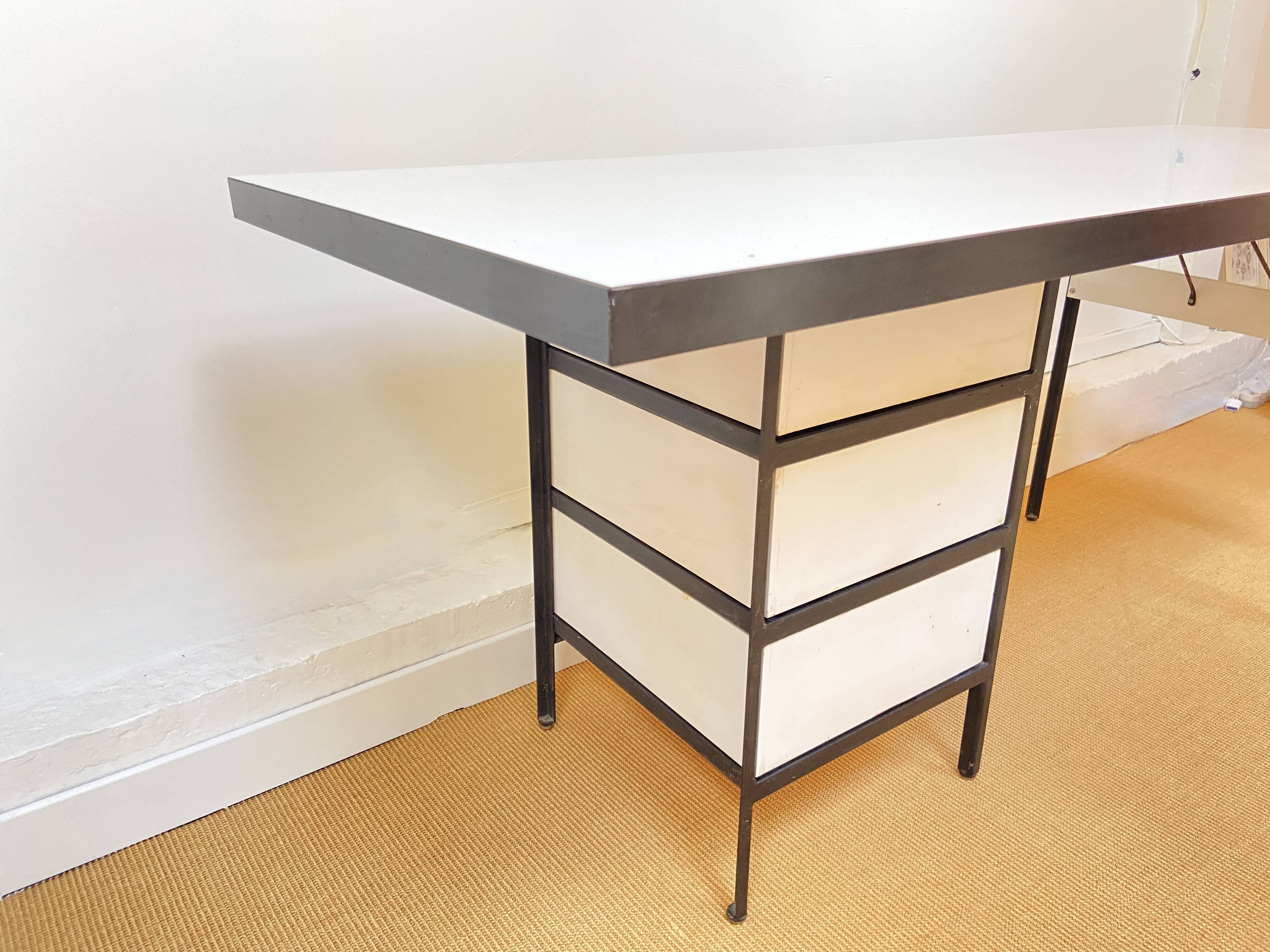 Large black and white Georges Nelson desk for Herman Miller, USA, circa 1950.