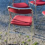 Set de 9 chaises pliantes  des années 70 tweed et métal chromé