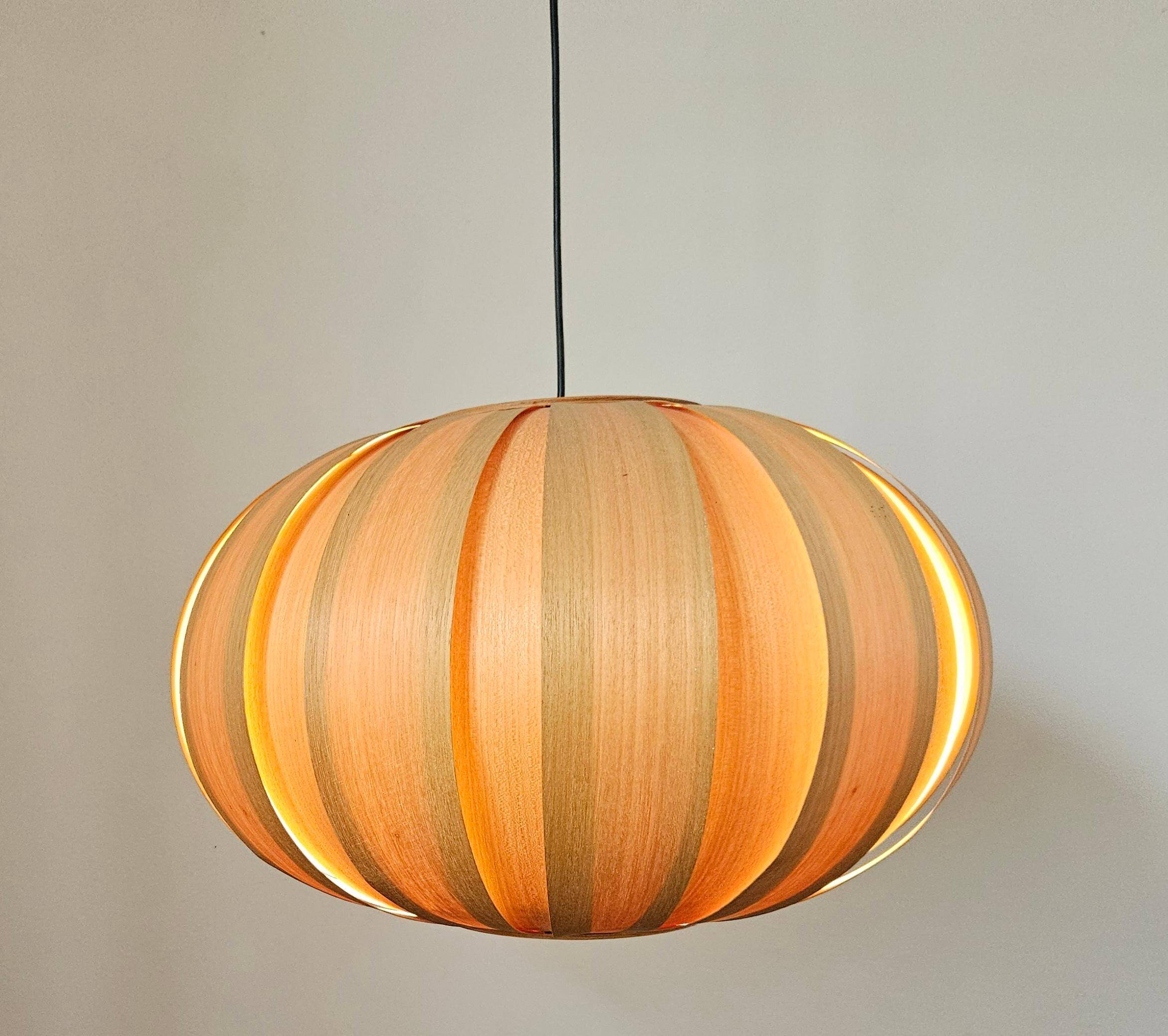 Large Veneer Rare Midcentury Pendant, Denmark, 1960s