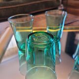 6 green glasses stamped LESIEUR – vintage 60s/70s