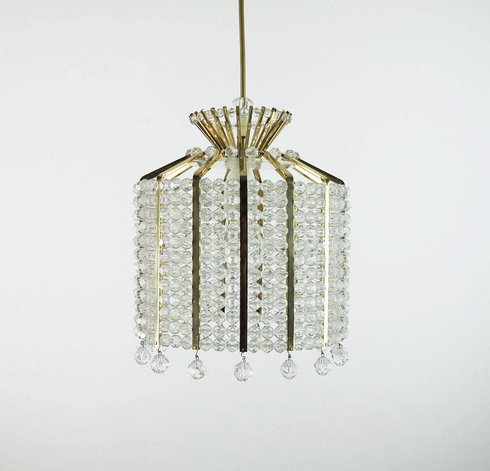 1960s PENDANT LIGHT brass and acrylic hollywood regency style