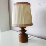 Danish wooden lamp with pleated fabric lampshade, 1970