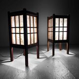Pair of japanese antique shoji floor lamps (障子ランプ), taishō-era [大正]