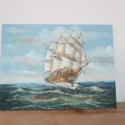 Marine painting on canvas signed "Sartini" – Large sailing ship at sea – 40 × 30 cm