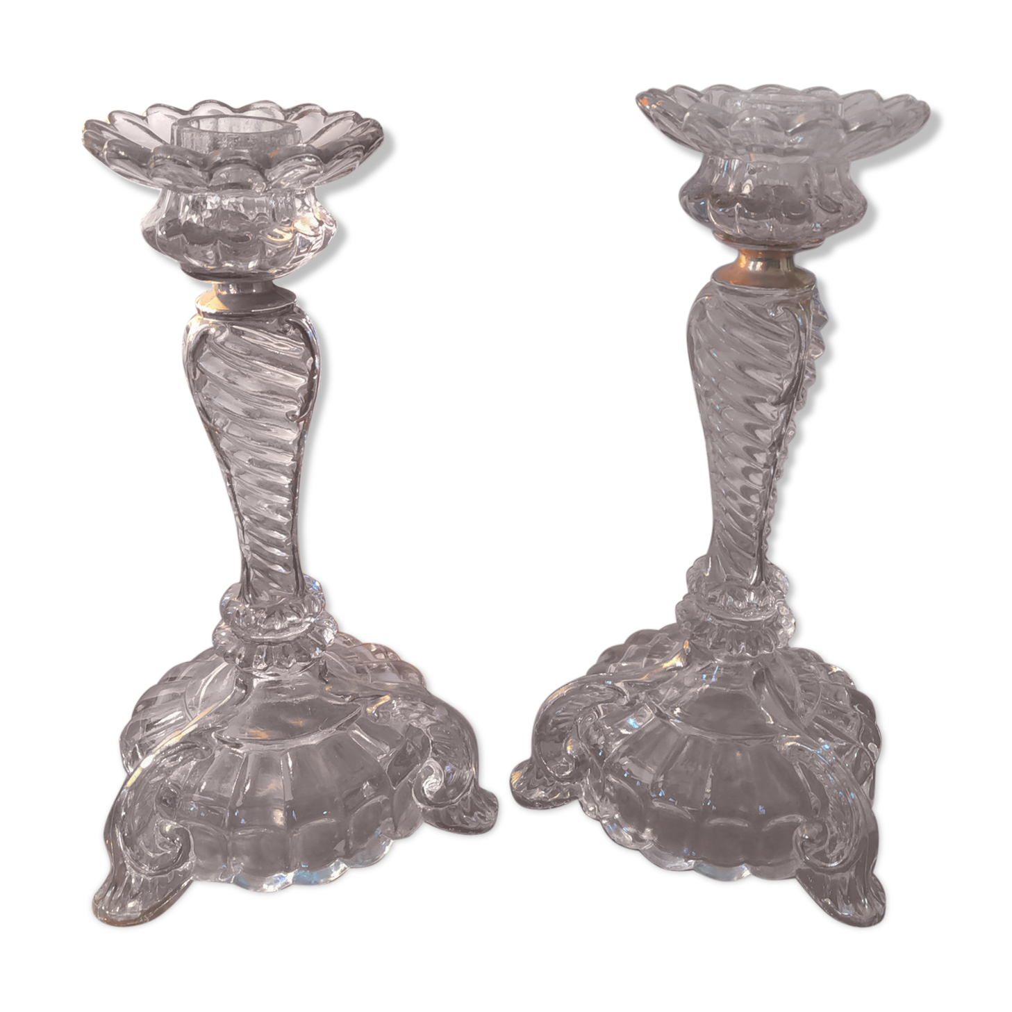 Pair of glass candlesticks and gilding