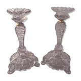 Pair of glass candlesticks and gilding