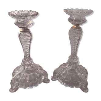 Pair of glass candlesticks and gilding