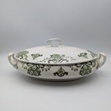 vegetable serving dish tureen earthenware English floral green decoration
