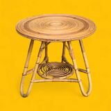 Pair of rattan tripod coffee tables 1950