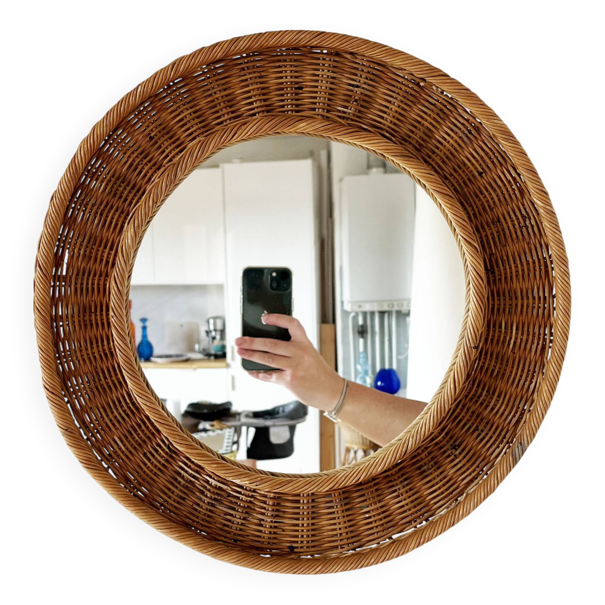 Round wicker mirror 1960