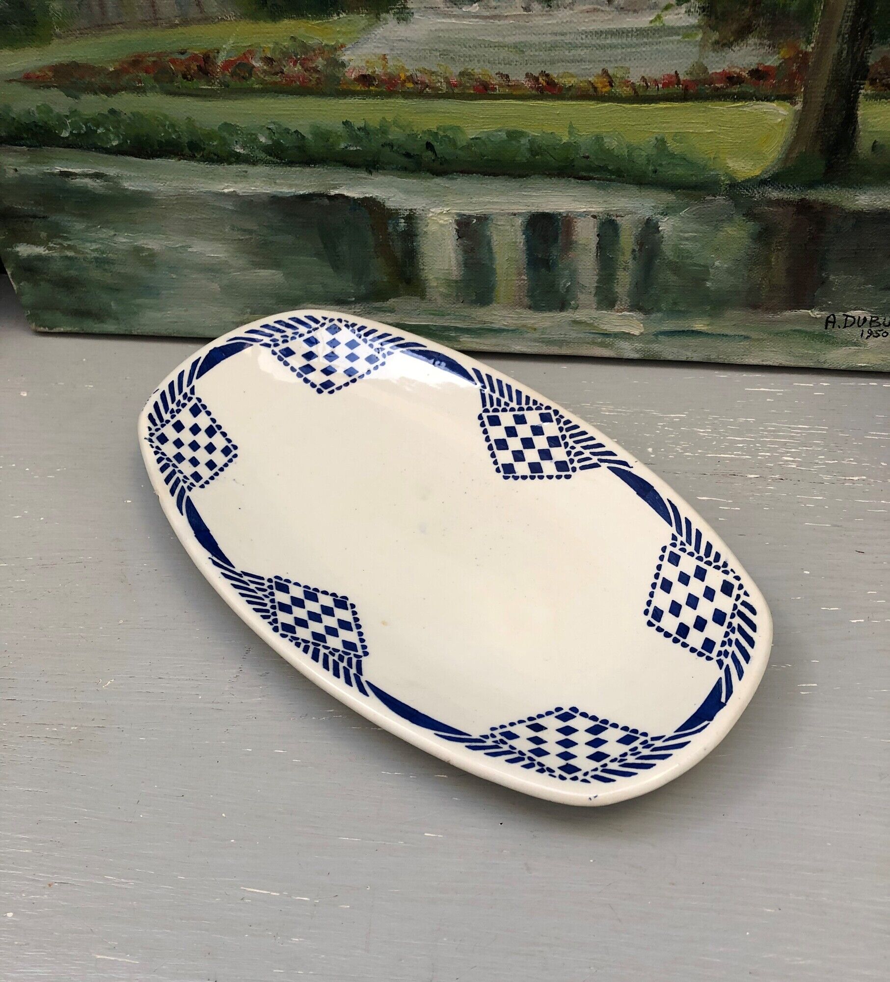 Ravier dish signed Moulin des loups Hamage Orchies Nord France model Pantin