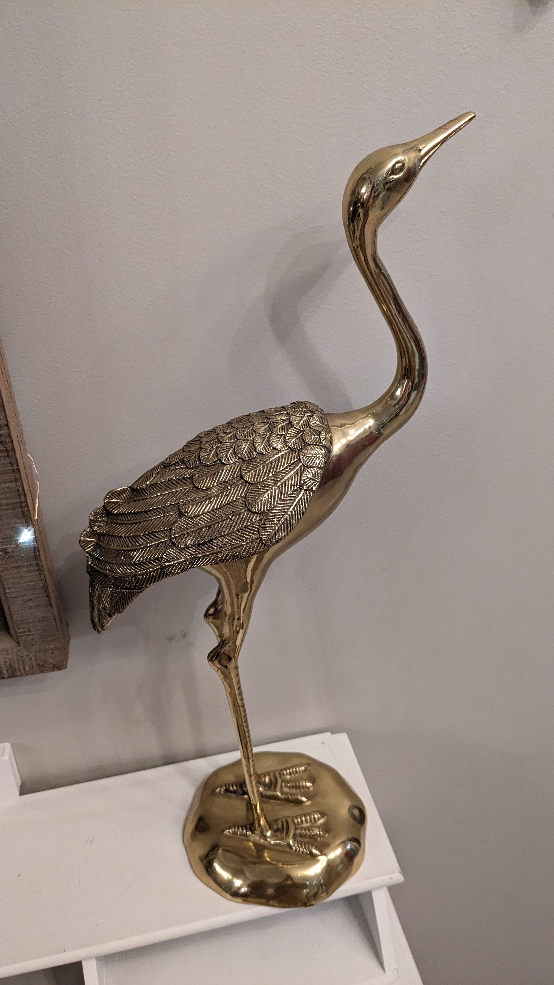 Vintage heron in gilded and solid brass