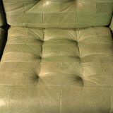 Patchwork olive green leather modular sofa set, 1970s