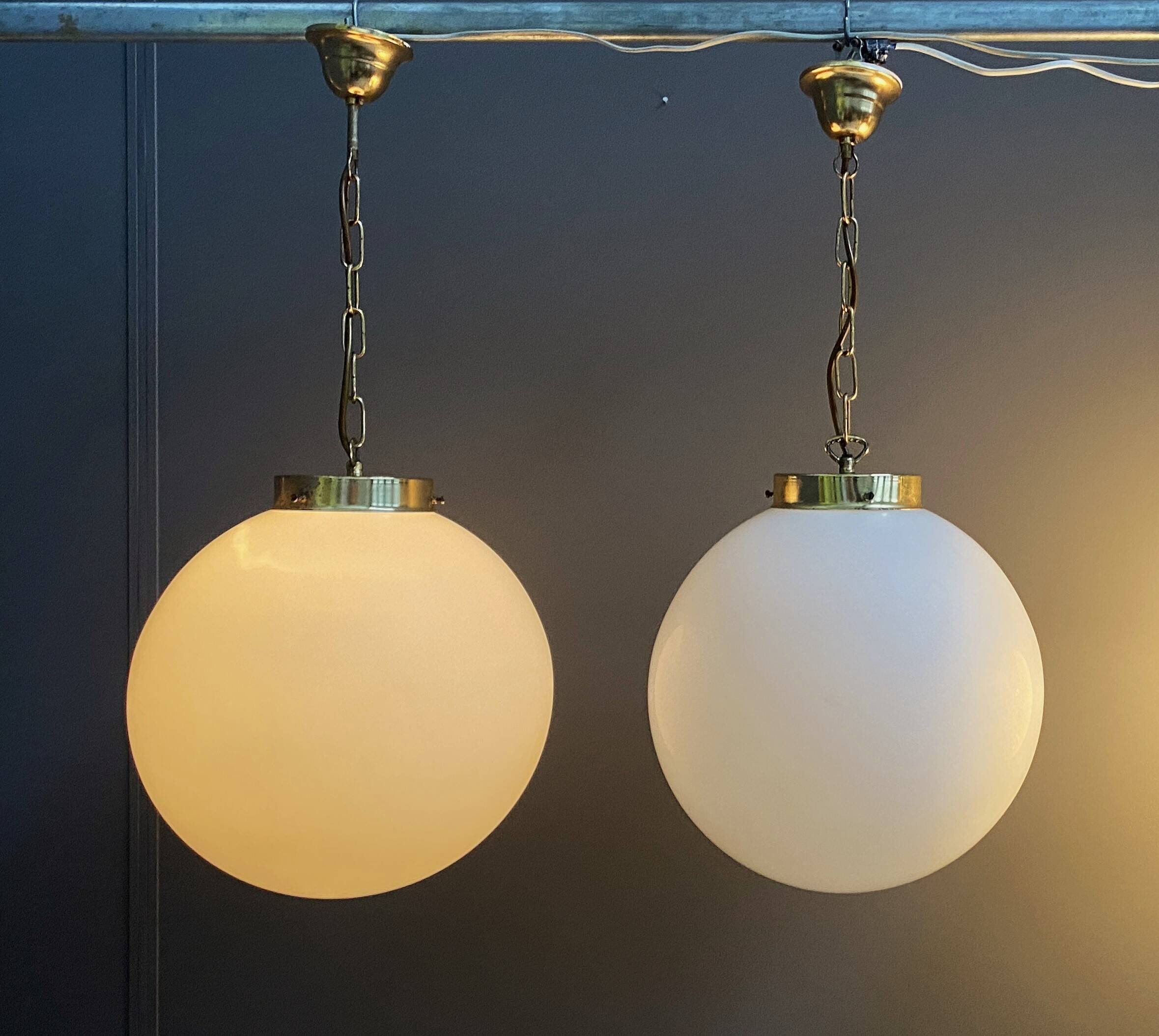 Sphere opal glass hanging lamp 1970s by Kamenicky Senov