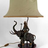 Sculptural lamp in bronze with double patina representing Indra on Airavata