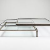Maison Jansen sliding coffee table in chrome and brass - 1970s