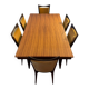 Table en bois marqueté + 6 chaises velour et bois