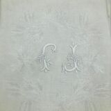 Antique embroidered white tablecloth and 8 napkins