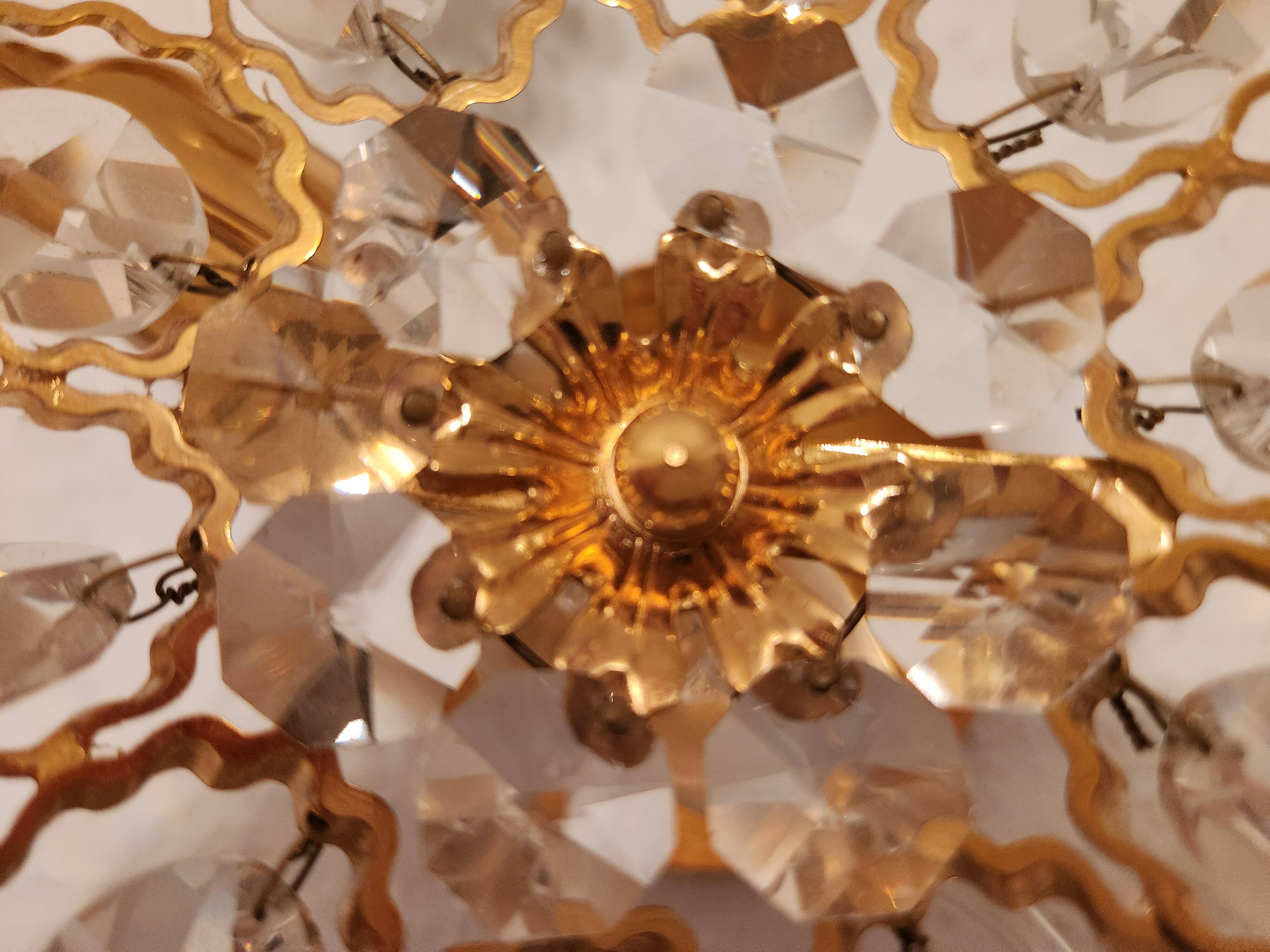 Set Hollywood Regency Wandlampe vergoldet Messing Swarovski-Kristalle Palwa