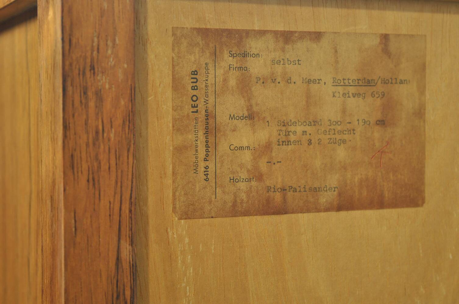 Vintage German Rio sideboard in rosewood, woven finish, Leo Bub, 19