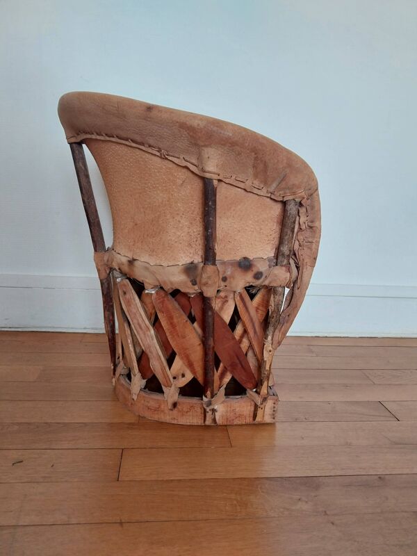Fauteuil méxicain équipale enfant en cuir et bois