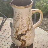 Vase, enameled ceramic jug, chiseled tree motif, west germany vintage 1970, numbered 3047