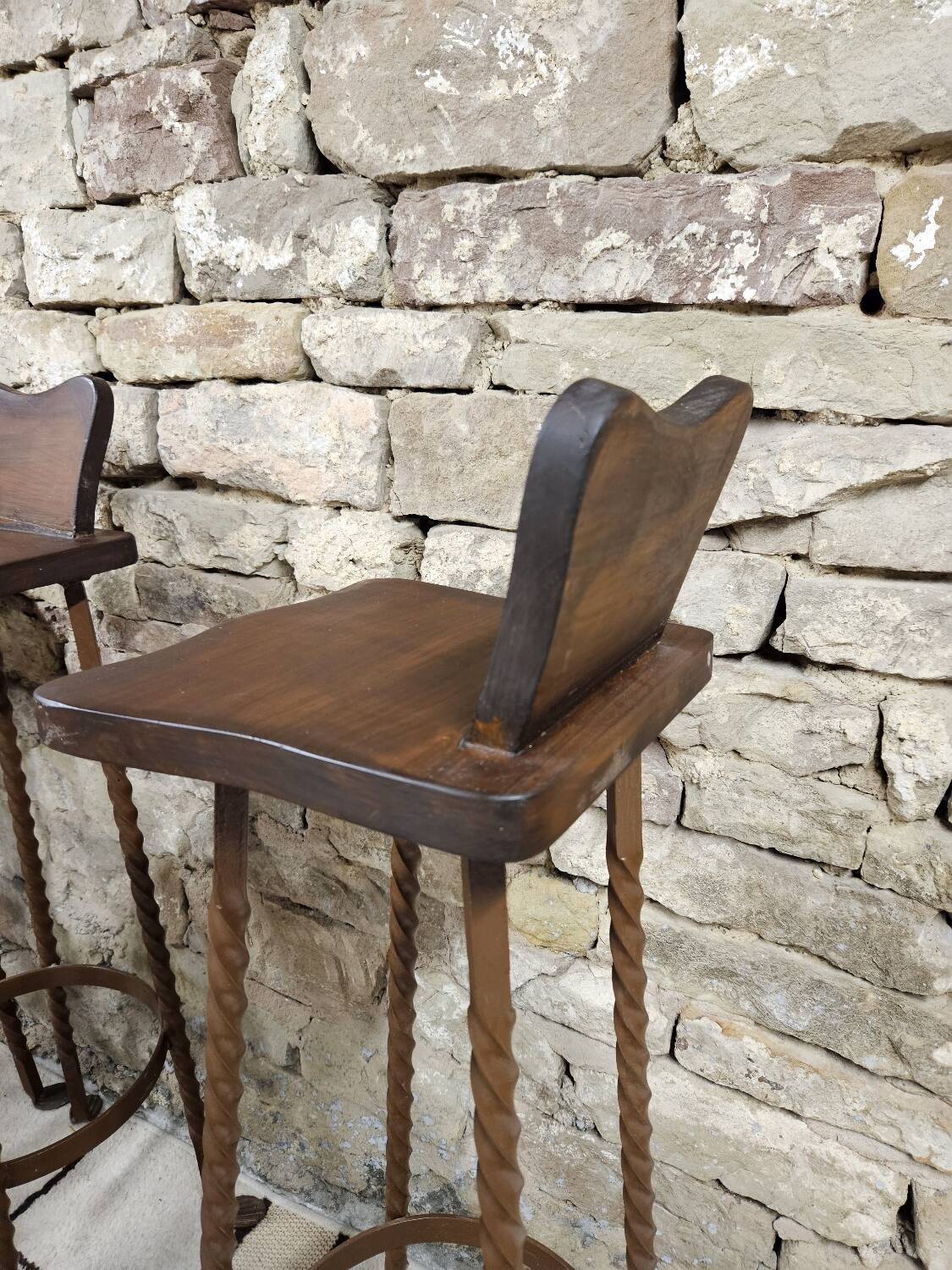 Set of 8 brutalist wrought iron bar stools 1970"