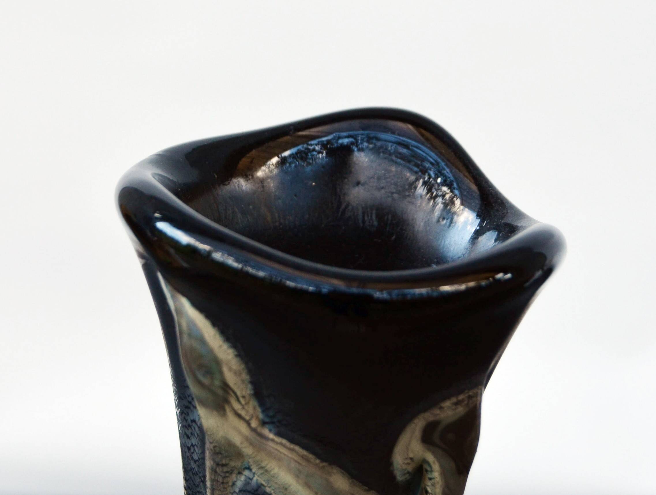 Erwin Eisch Hutte Vase Vintage Black Iridescent Blue-violet 35cm