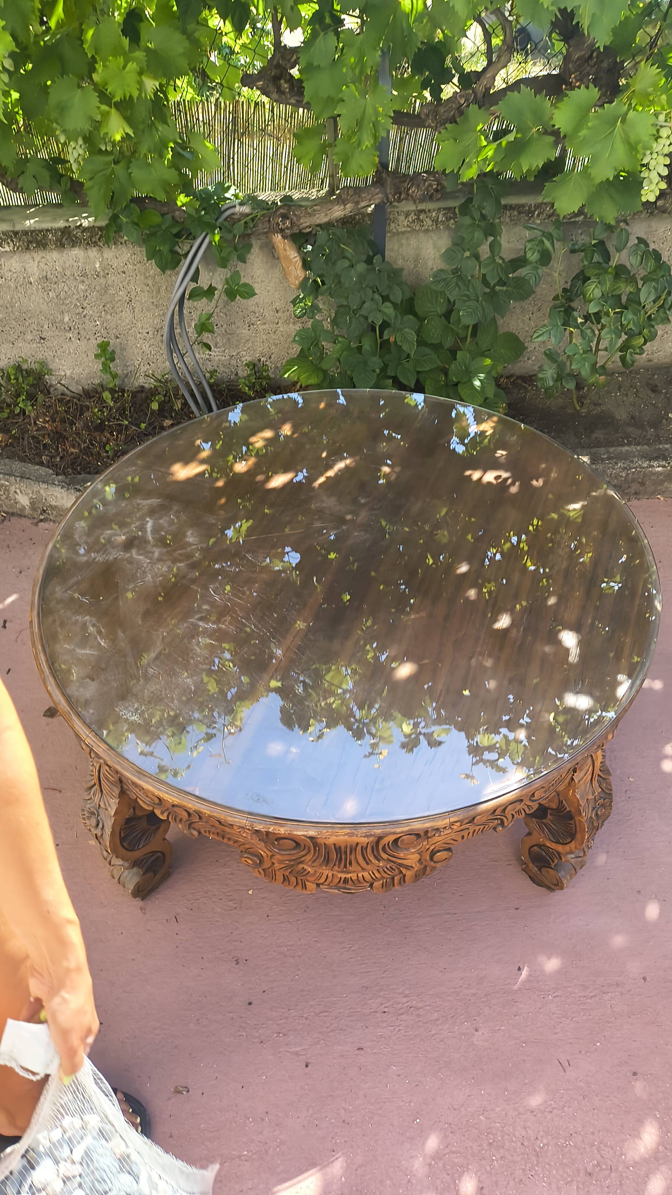 Large vintage Moroccan table – hand-carved solid wood – 1983