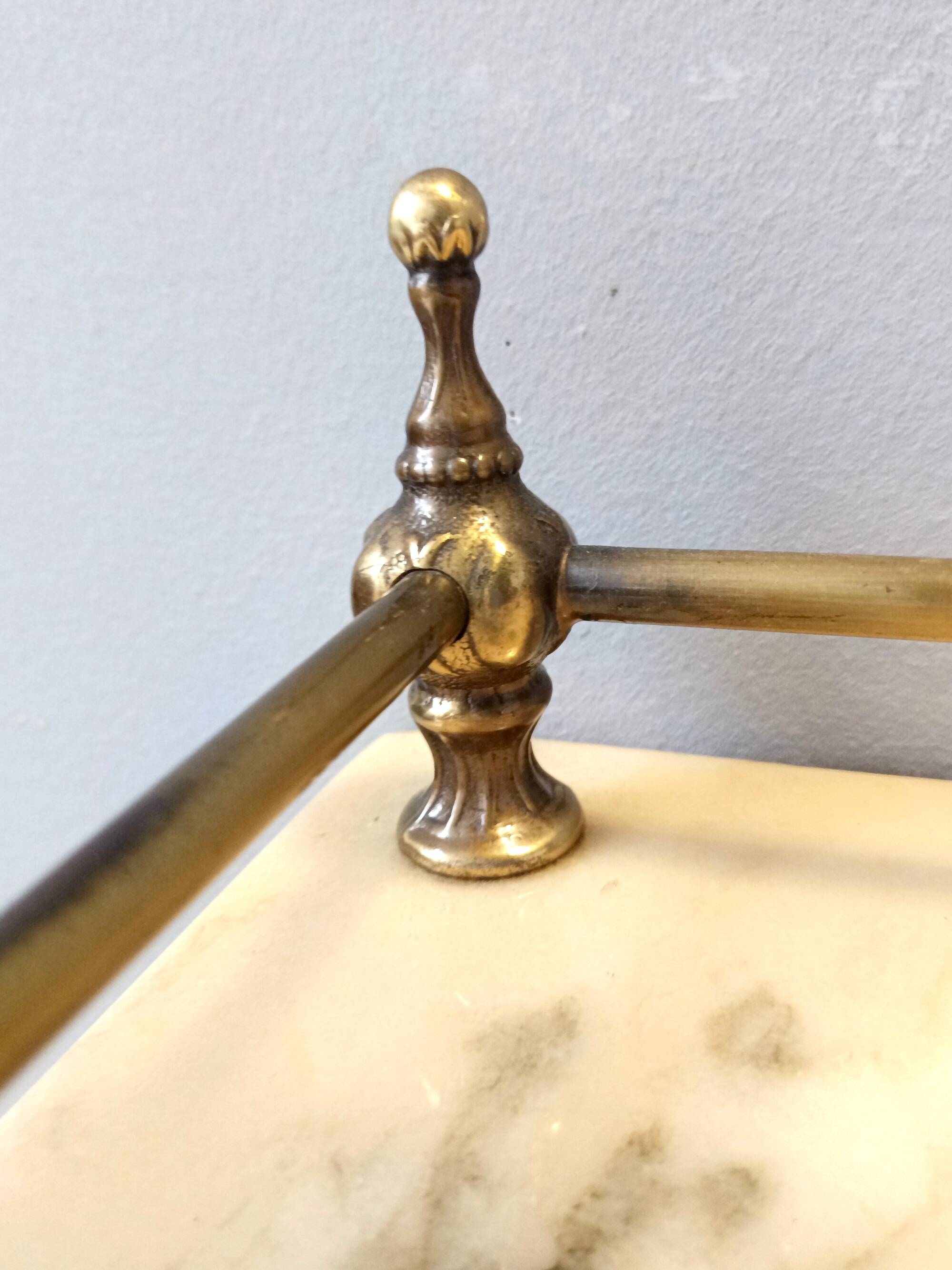 Pair of Nightstands / Console Tables with Marble Tops and Brass Legs, Italy