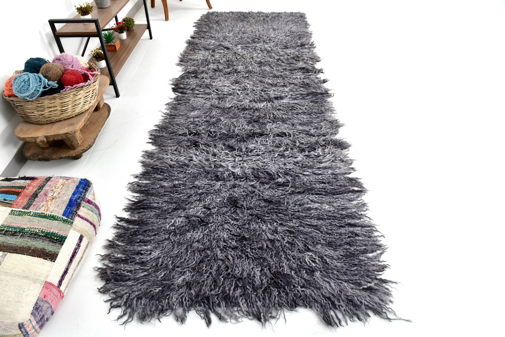 3x11 Gray Handmade %100 Wool Moroccan Runner Rug, 106x345Cm SK70382