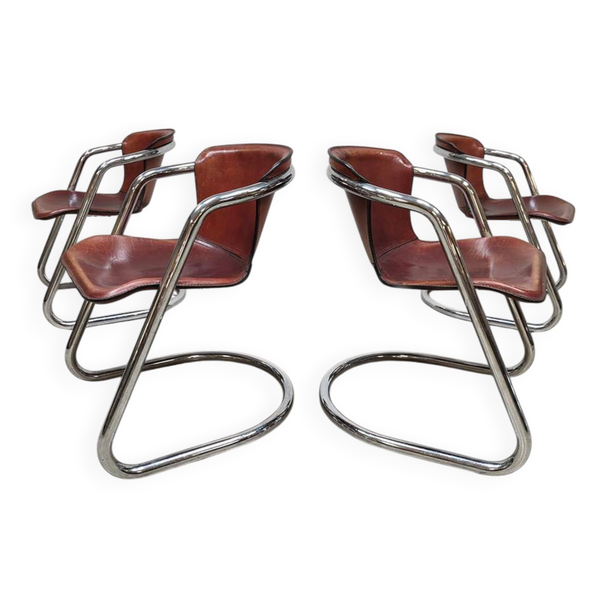 Dutch design vintage tubular chrome leather dining chairs Metaform