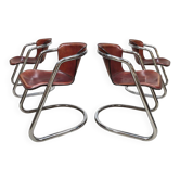 Dutch design vintage tubular chrome leather dining chairs Metaform