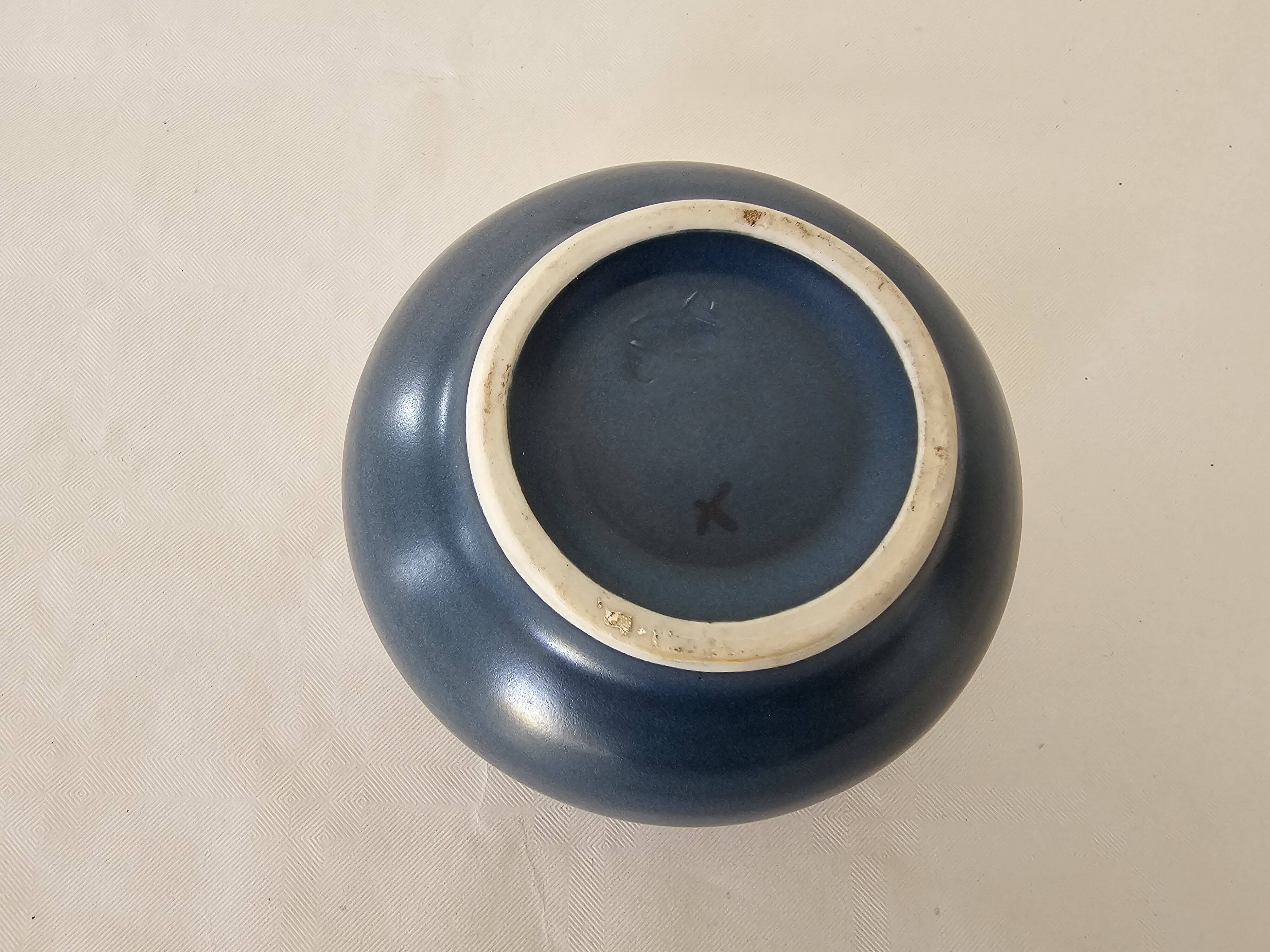 Small Blue Ceramic Flower Vase Signed Gérald POTT