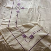 Cotton blend flat sheet "Blue Flower" hand-embroidered