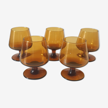 Set of 5 vintage amber liquor glasses