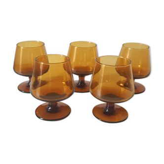 Set of 5 vintage amber liquor glasses