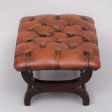 English country house style padded leather ottoman