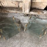 Pair bedside design plexi + brass + vintage glass trays