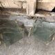 Pair bedside design plexi + brass + vintage glass trays