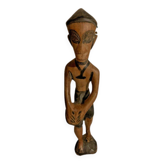 Sculpture 37cm musicien haïtien 1974 art tribal bois massif Haïti Ayiti vintage