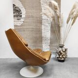 Dutch design Camel leather Artifort swivel chair vintage Geoffrey Harcourt