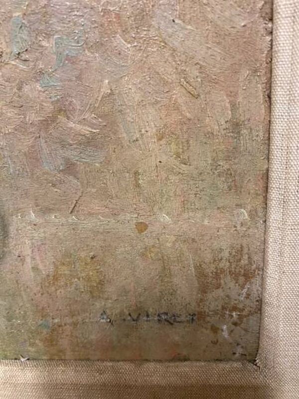 Bouquet/paysage, double peinture réversible signé A. Viret